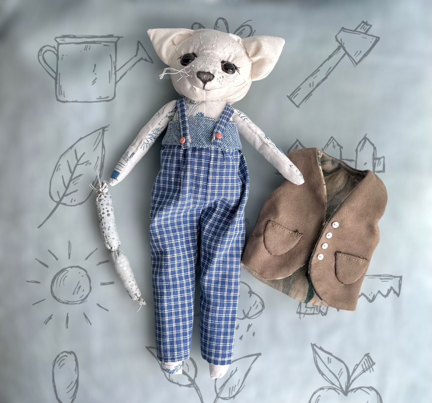 Château Greyhound Farm Dog - Rag Doll Handcrafted Decoration; Cottage Barn Style Textile Decor