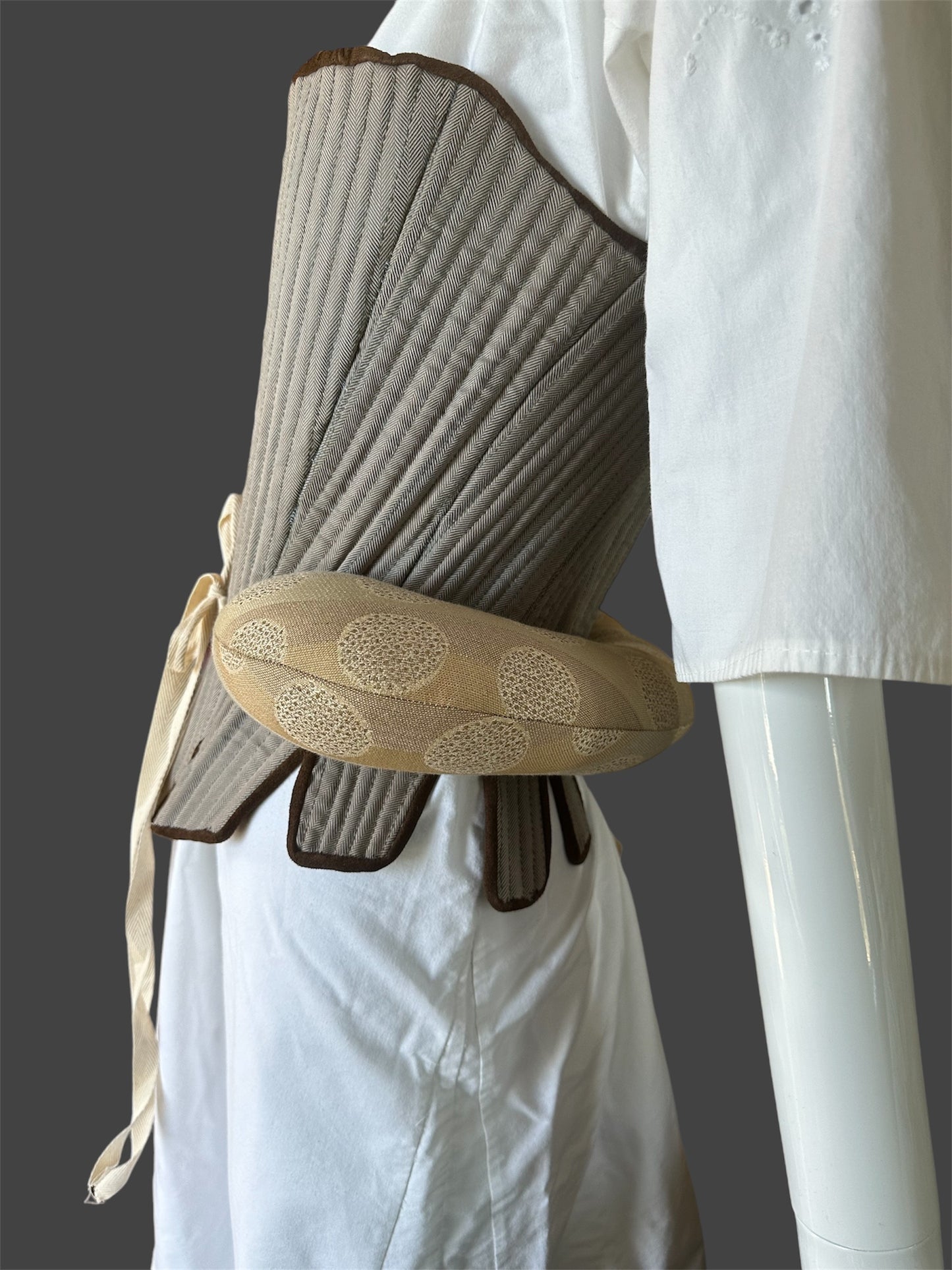 18th Century Bum Roll Padding under Gown, 16th and 17th Century Underpinnings for Womens Historical Clothing, Jacquard Brocade