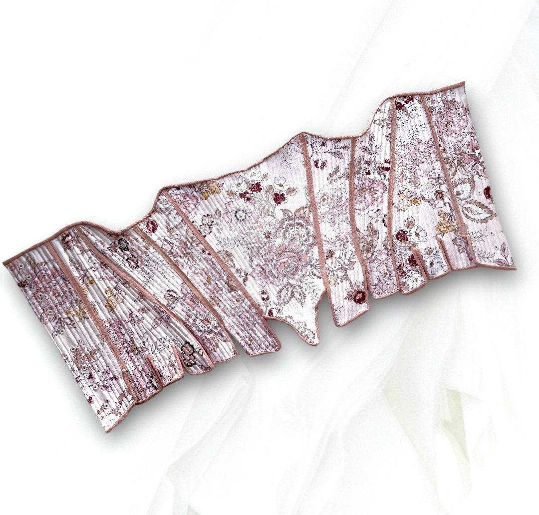 18th Century Pair of Strapless Stays Fully Boned with Spiral Back Lacing, Leather Trimmed Tabs, Ladies Historical Clothing Costumes, Floral