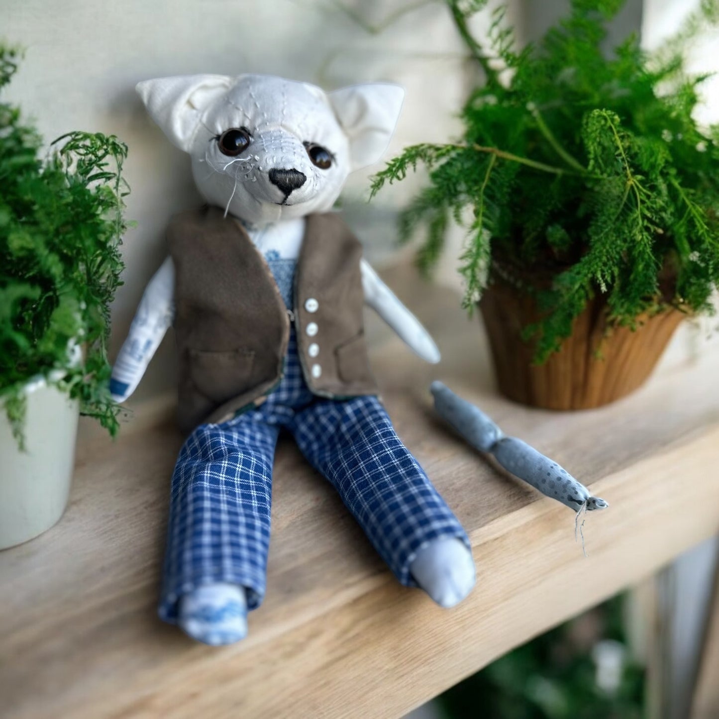 Château Greyhound Farm Dog - Rag Doll Handcrafted Decoration; Cottage Barn Style Textile Decor