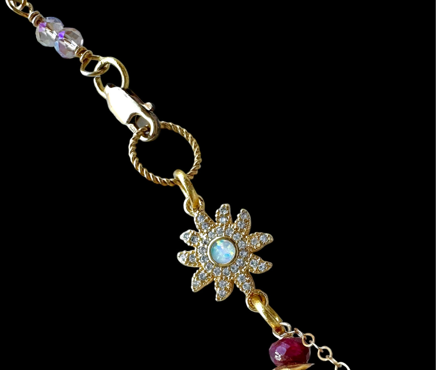 Memento Mori Crystal Skull Garnet and Ruby Chain Necklace, 17th Century Style Pendant Wire Wrapped Jewelry Gold Filled and Plated