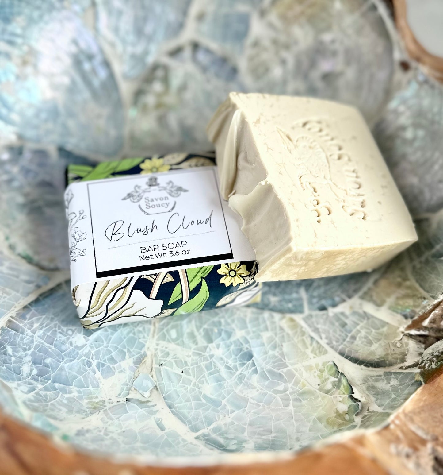 Blush Cloud Handmade Fragrance Soap 3.6 Oz with She Butter; Clean Creamy Shower Bar with Soft Floral Notes of Orchid, Peony, Amber & Musk