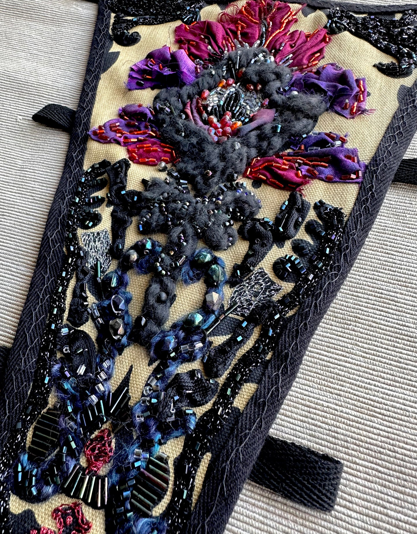 Late 17th Century Style Boned Stomacher with Opulent Hand Embroidery, Floral Exoticism Neutral Blue Green 1600s 1700s Historical Costumes