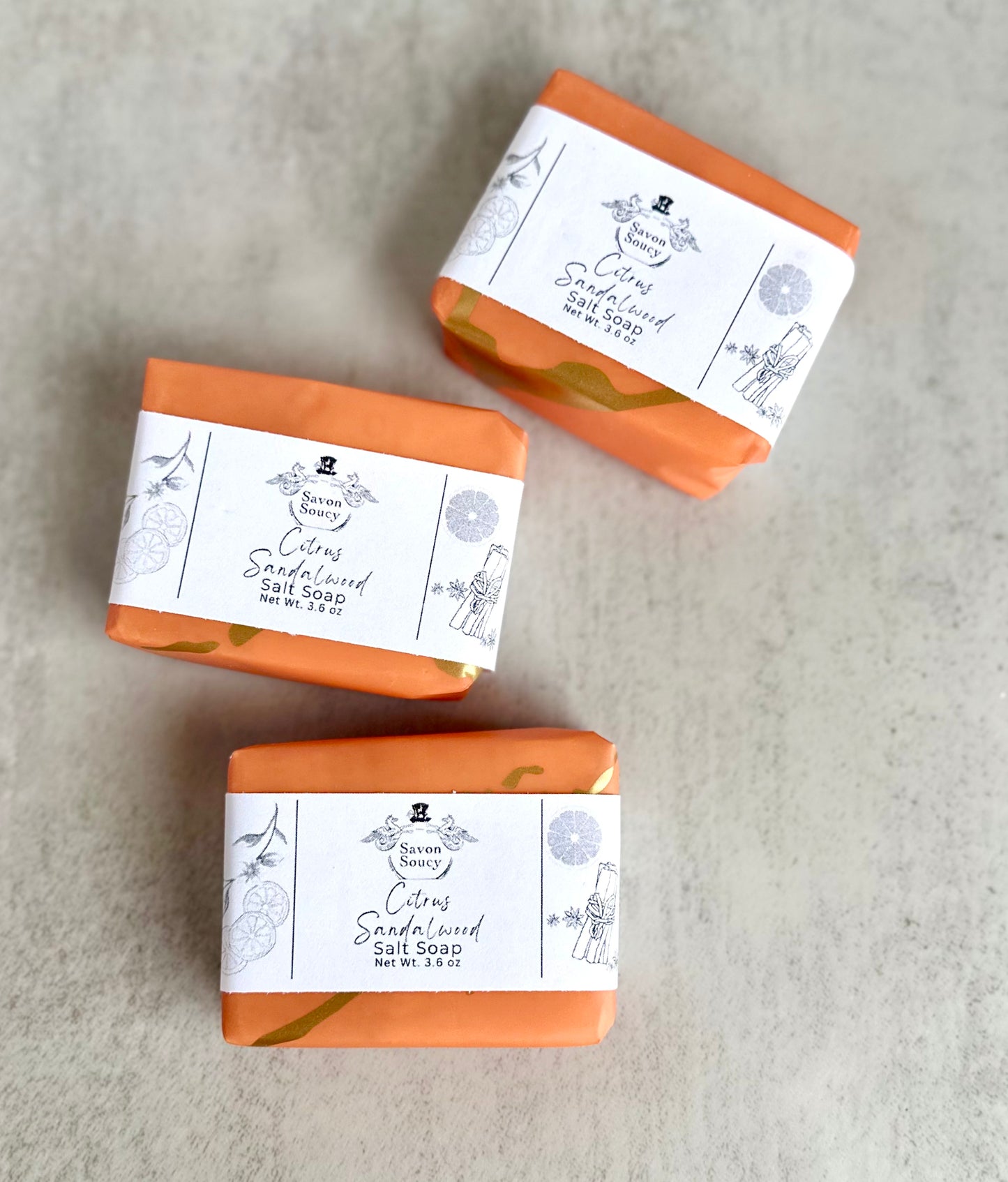 Crisp Citrus & Sandalwood Scented Sea Salt Shower Bar with Coconut Oil and Shea Butter 3.6 OZ; Fresh Zesty Unisex Perfumed Soap Energizing