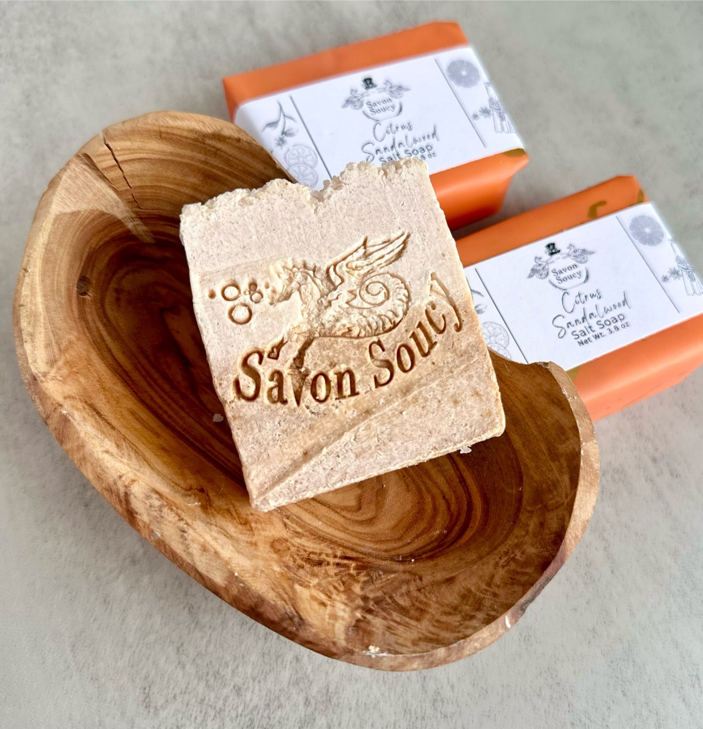 Crisp Citrus & Sandalwood Scented Sea Salt Shower Bar with Coconut Oil and Shea Butter 3.6 OZ; Fresh Zesty Unisex Perfumed Soap Energizing