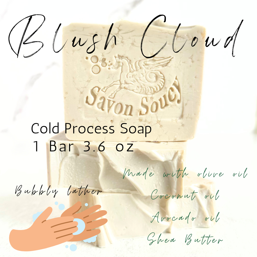 Blush Cloud Handmade Fragrance Soap 3.6 Oz with She Butter; Clean Creamy Shower Bar with Soft Floral Notes of Orchid, Peony, Amber & Musk