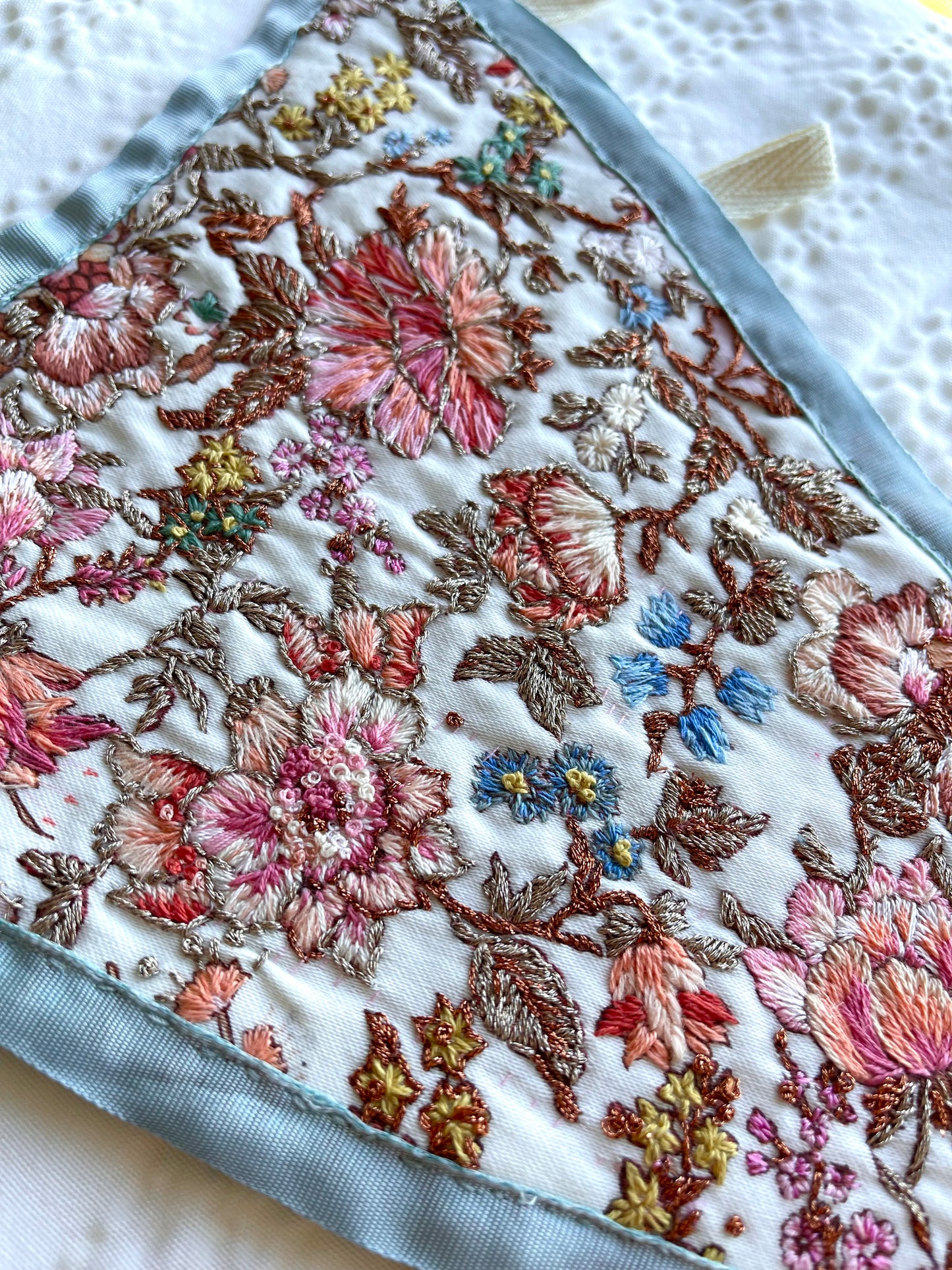 18th Century French Stomacher Opulent Hand Embroidery in Floral Pink and Metallic Thread, 1700s Historical Costumes