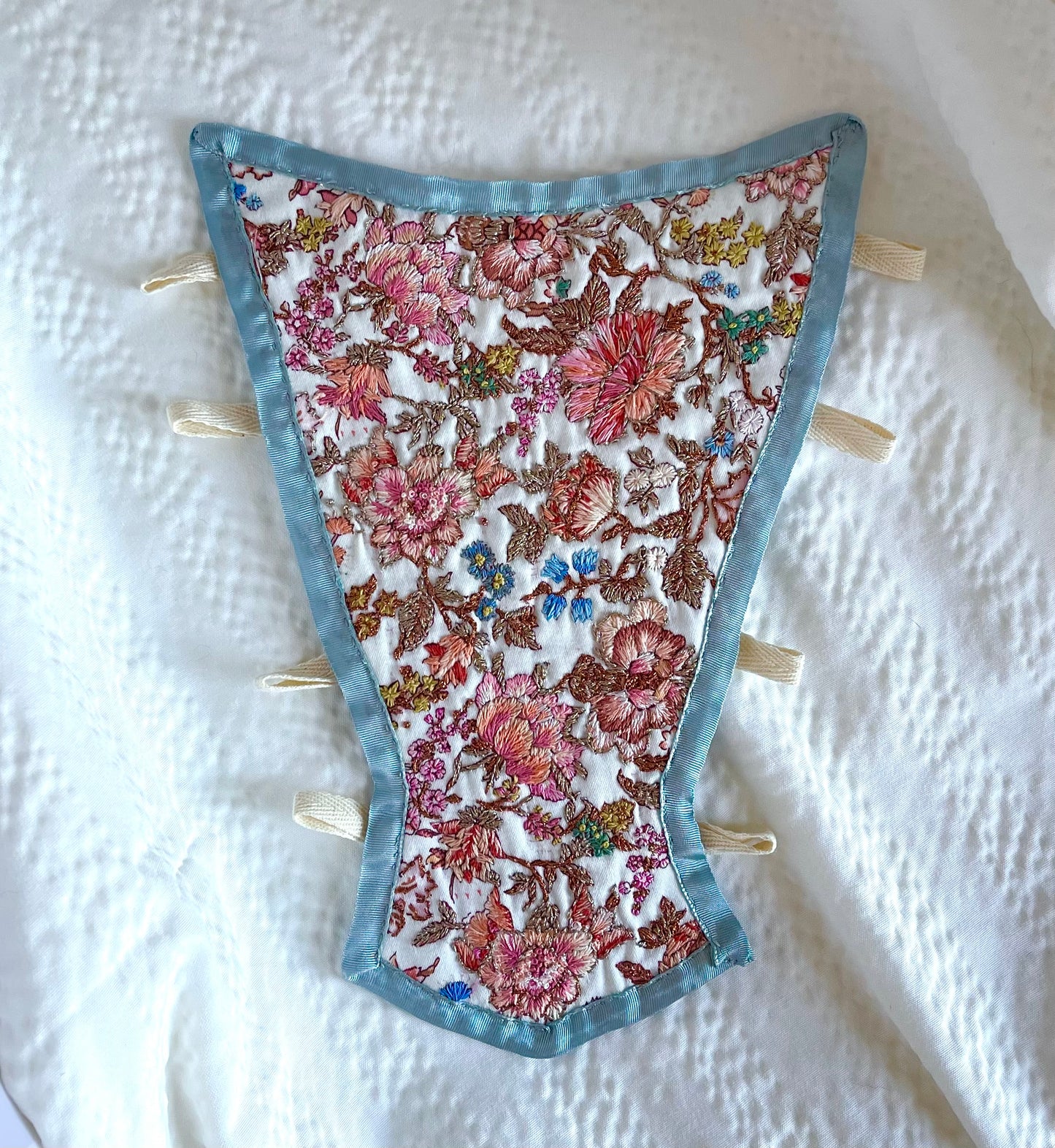 18th Century French Stomacher Opulent Hand Embroidery in Floral Pink and Metallic Thread, 1700s Historical Costumes