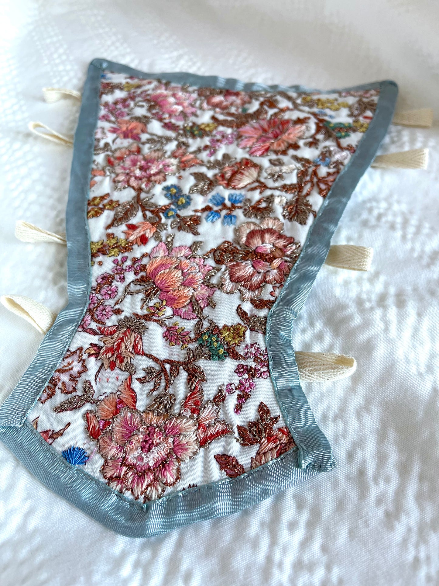 18th Century French Stomacher Opulent Hand Embroidery in Floral Pink and Metallic Thread, 1700s Historical Costumes