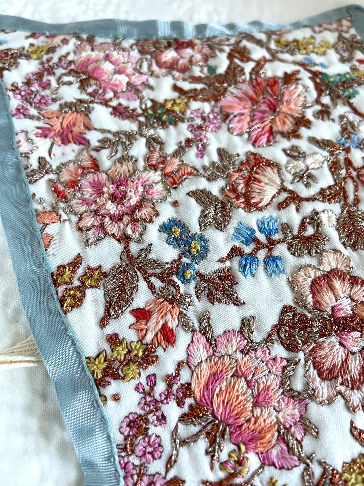 18th Century French Stomacher Opulent Hand Embroidery in Floral Pink and Metallic Thread, 1700s Historical Costumes