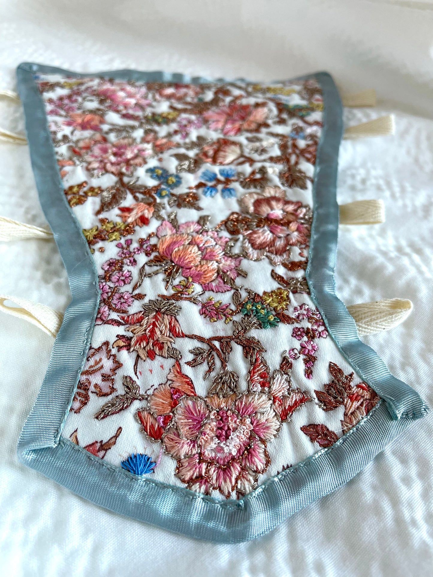 18th Century French Stomacher Opulent Hand Embroidery in Floral Pink and Metallic Thread, 1700s Historical Costumes