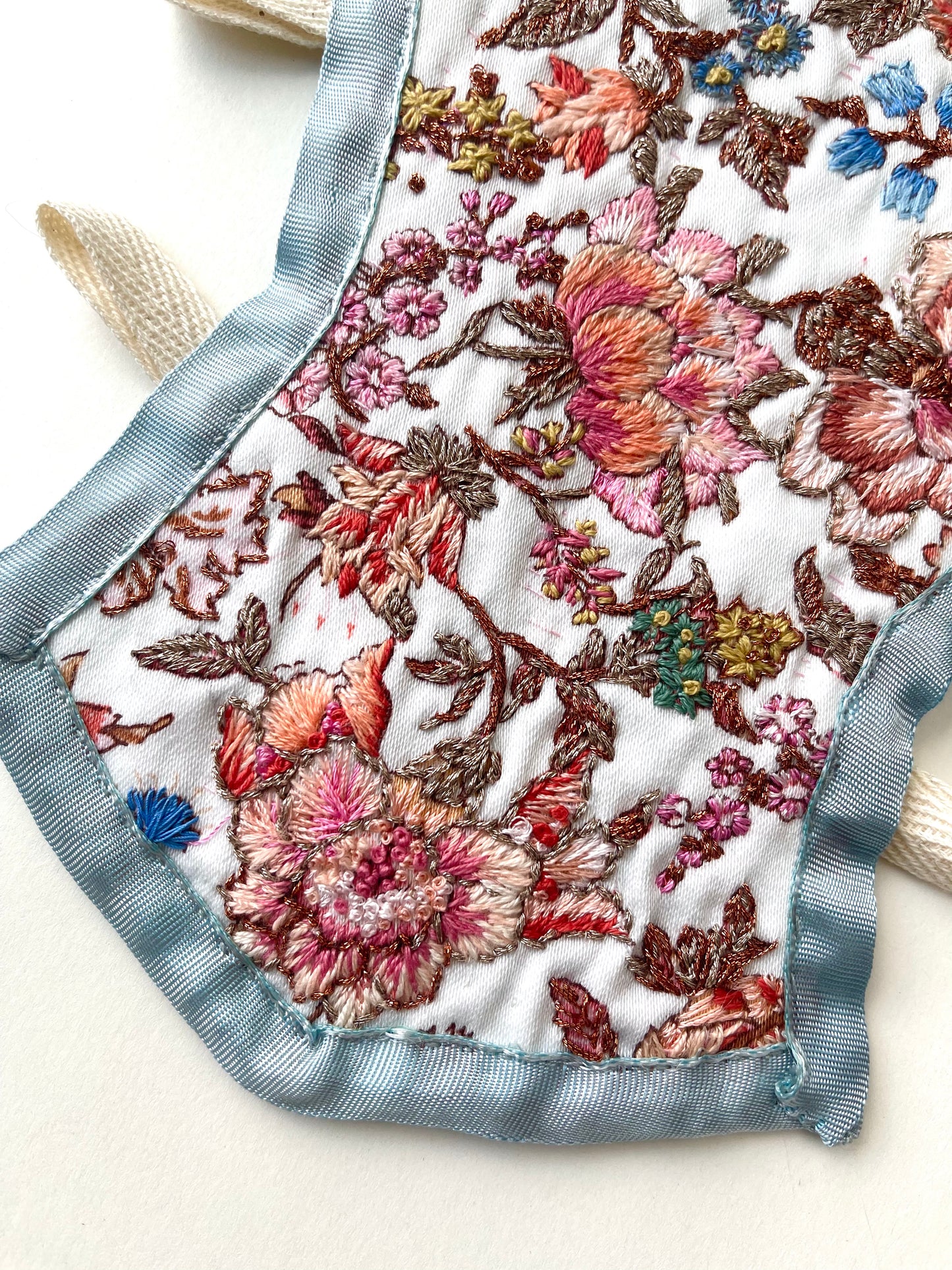 18th Century French Stomacher Opulent Hand Embroidery in Floral Pink and Metallic Thread, 1700s Historical Costumes