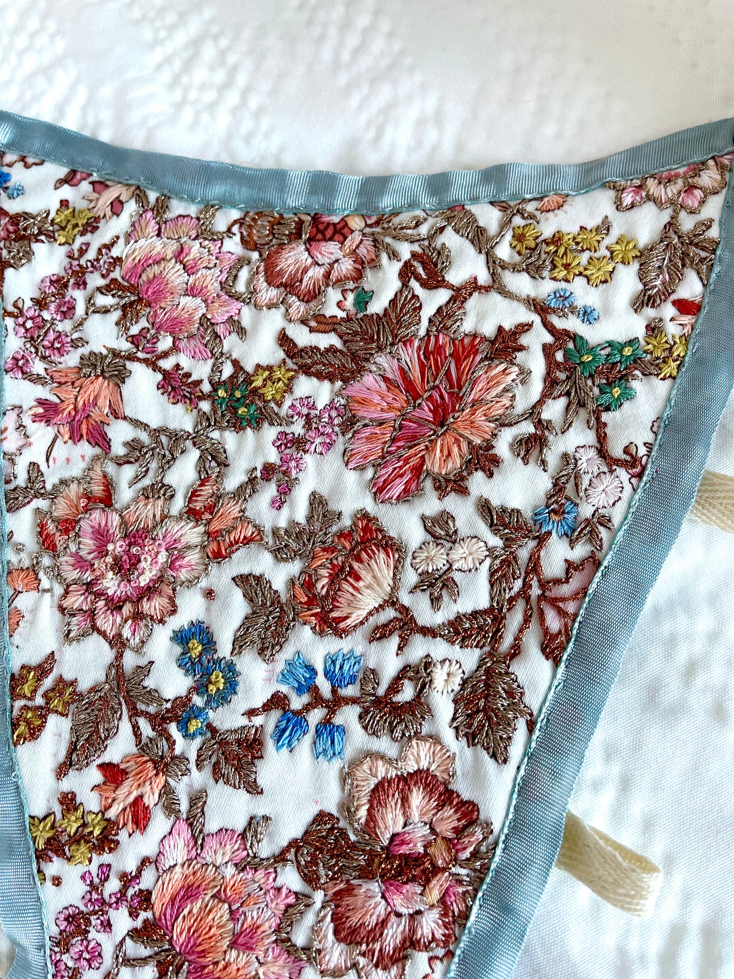 18th Century French Stomacher Opulent Hand Embroidery in Floral Pink and Metallic Thread, 1700s Historical Costumes