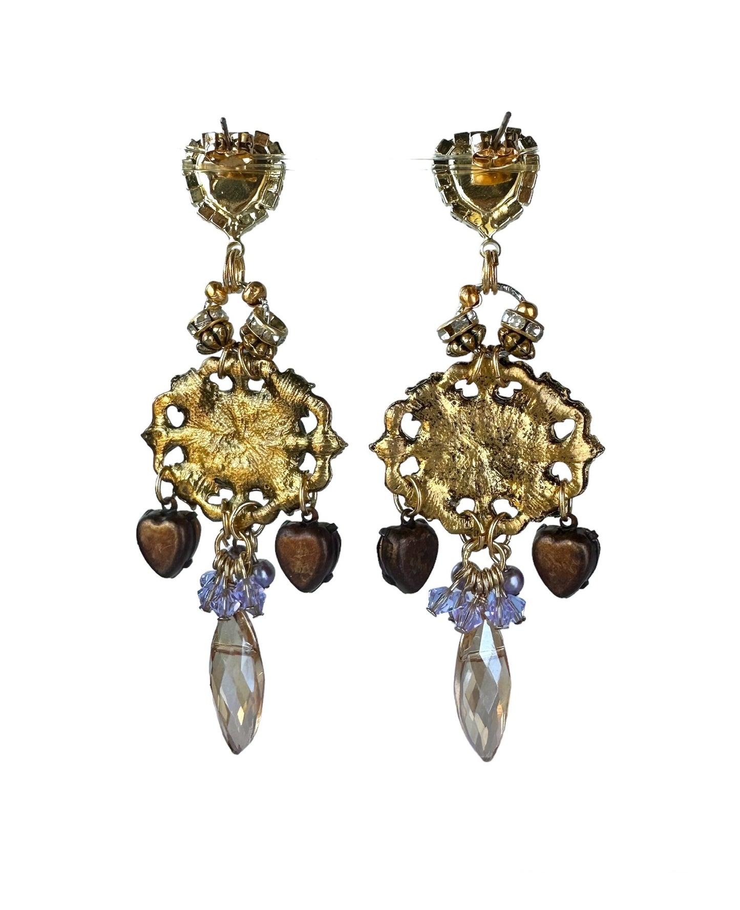 Victoria Earrings - Romantic Victorian Style Dangle Earrings Featuring Luxurious Purple and Lavender Rhinestones with Gold Accents