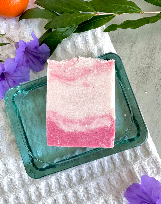 Pink Rosé & Berries Scented Sea Salt Shower Bar with Coconut Oil and Shea Butter 3.6 OZ; Sparkling Wine Perfumed Body Soap for Your Skincare