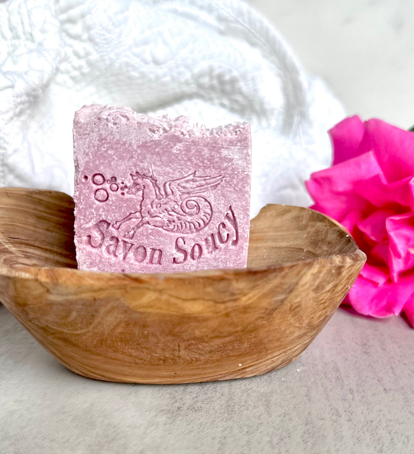 Rose Delicate Scented Sea Salt Shower Bar with Coconut Oil and Shea Butter 3.2 OZ; Powdery Soft Floral Fragrant Soap for Women Elegant Clean