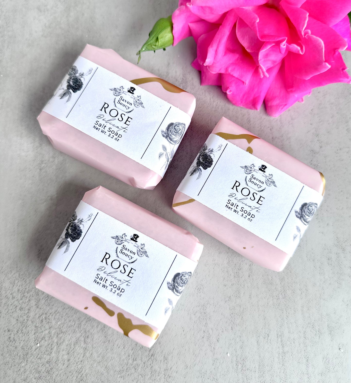 Rose Delicate Scented Sea Salt Shower Bar with Coconut Oil and Shea Butter 3.2 OZ; Powdery Soft Floral Fragrant Soap for Women Elegant Clean