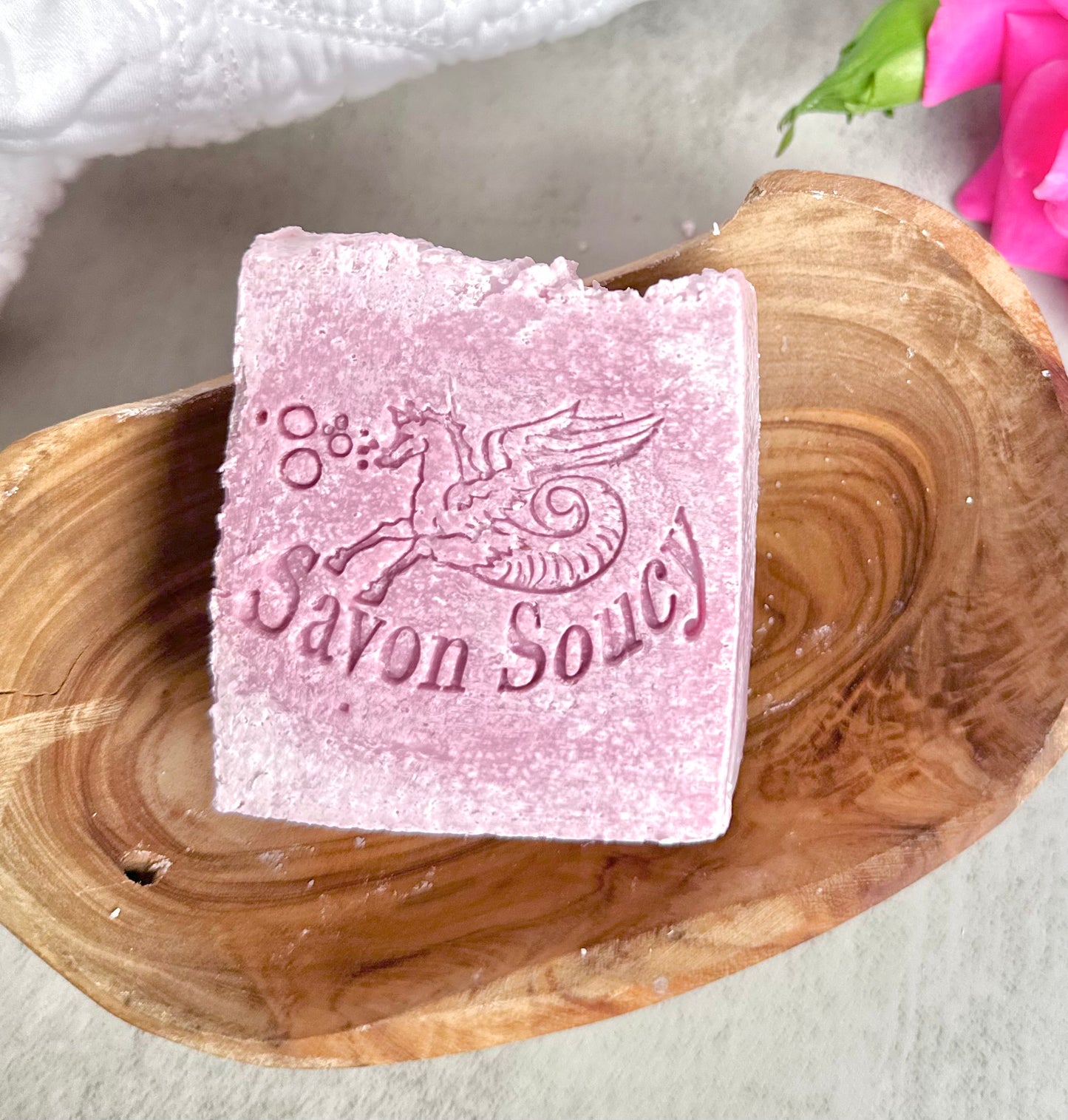 Rose Delicate Scented Sea Salt Shower Bar with Coconut Oil and Shea Butter 3.2 OZ; Powdery Soft Floral Fragrant Soap for Women Elegant Clean