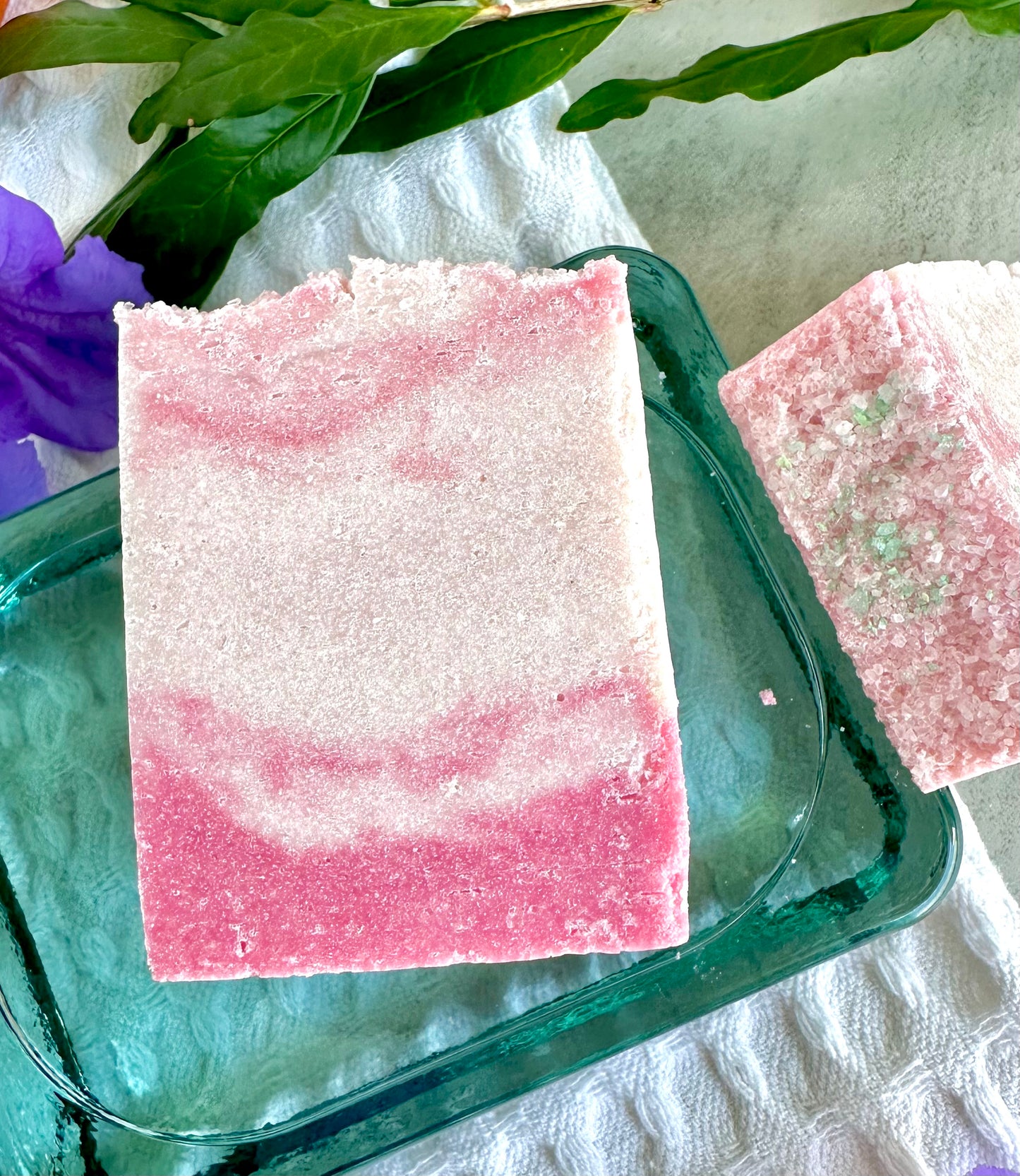 Pink Rosé & Berries Scented Sea Salt Shower Bar with Coconut Oil and Shea Butter 3.6 OZ; Sparkling Wine Perfumed Body Soap for Your Skincare