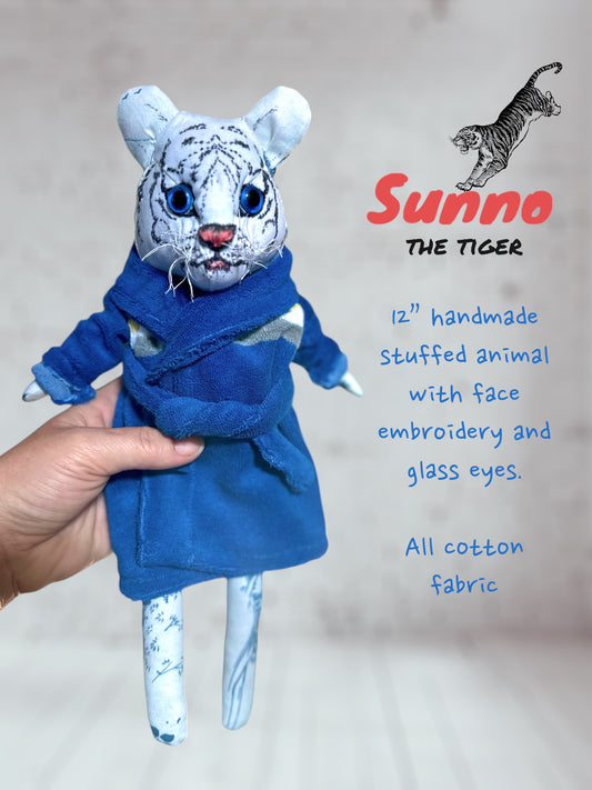 Sunno - Noble Château Tiger Stuffed Animal, Handcrafted Rag Doll Decoration with Embroidery and Glass Eyes