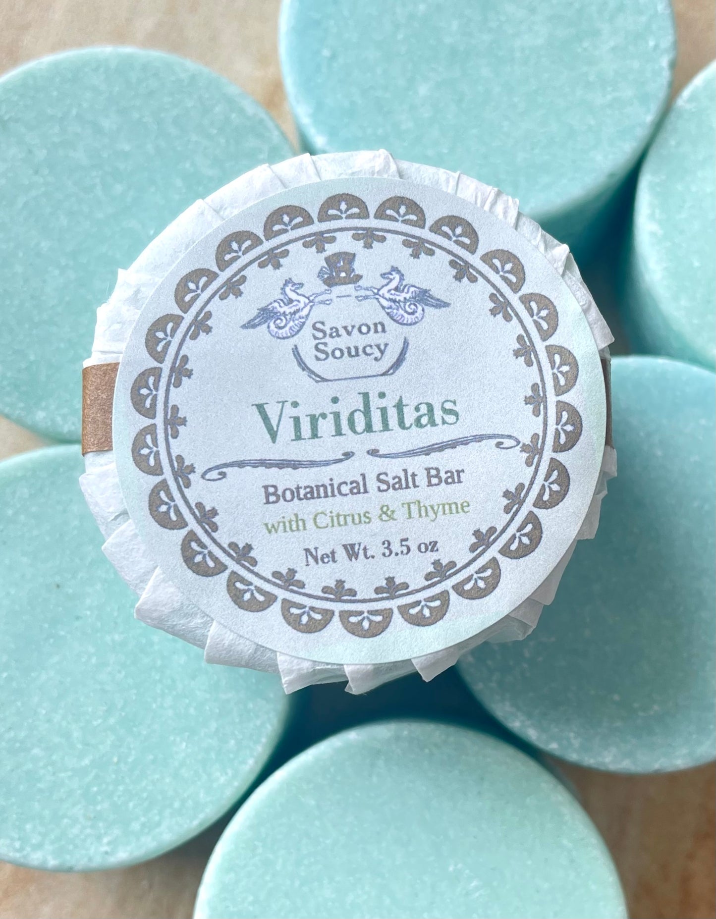 Viriditas Botanical Salt Soap Bar with Thyme and Citrus Notes