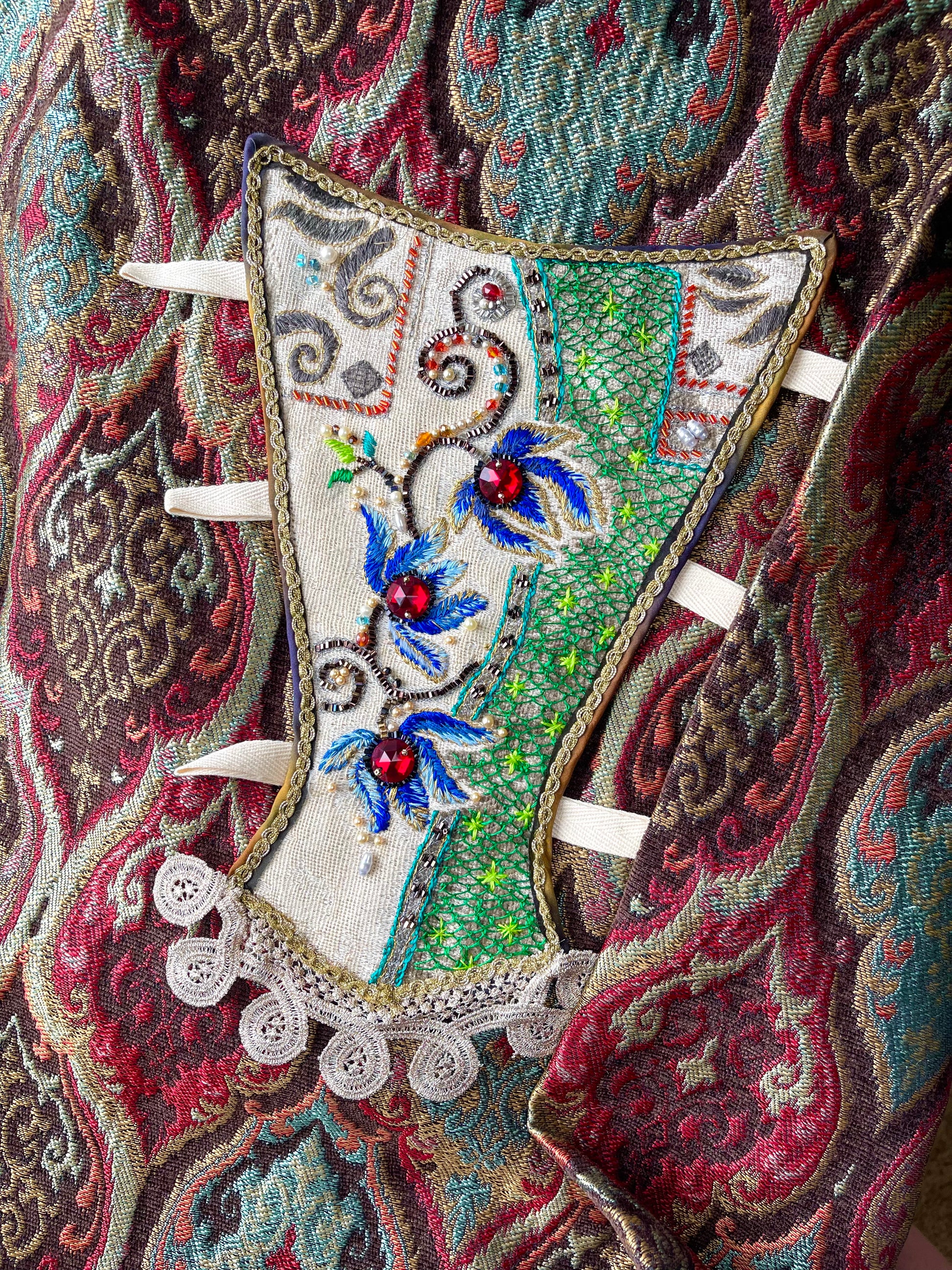 Late 17th Century Stomacher with Exoticism Themed Hand Embroidery