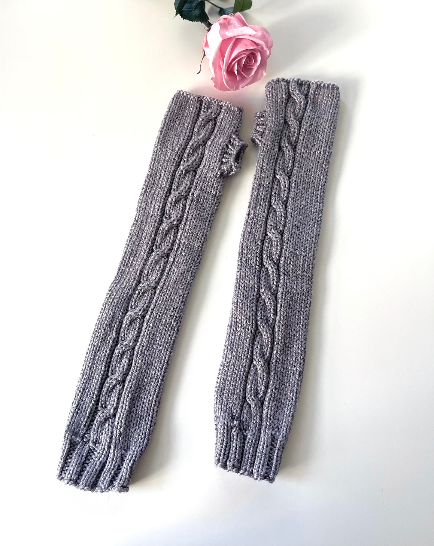 Kids Hand Knit Cable Arm Warmers in Koala Gray