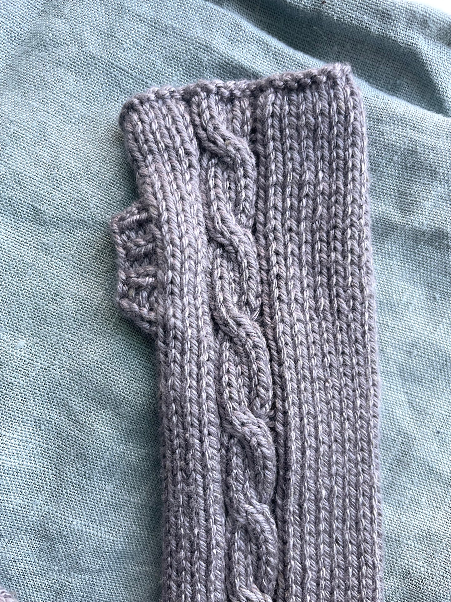 Kids Hand Knit Cable Arm Warmers in Koala Gray