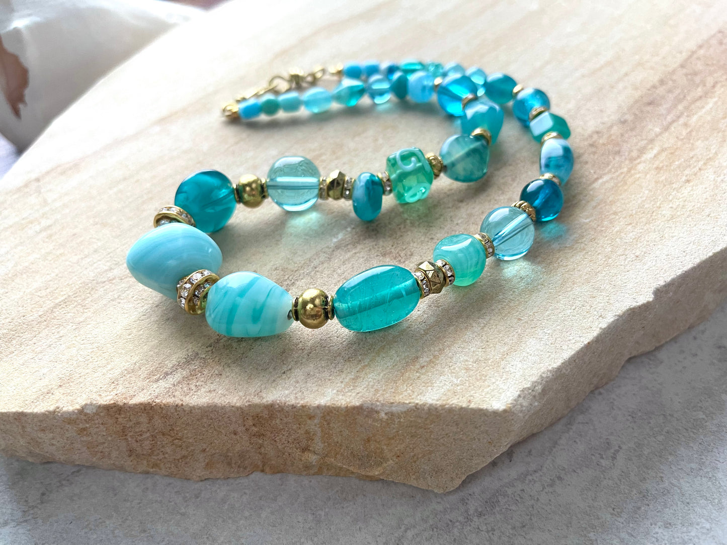 Juno Roman Antiquity Style Turquoise Glass Beaded Necklace for Women