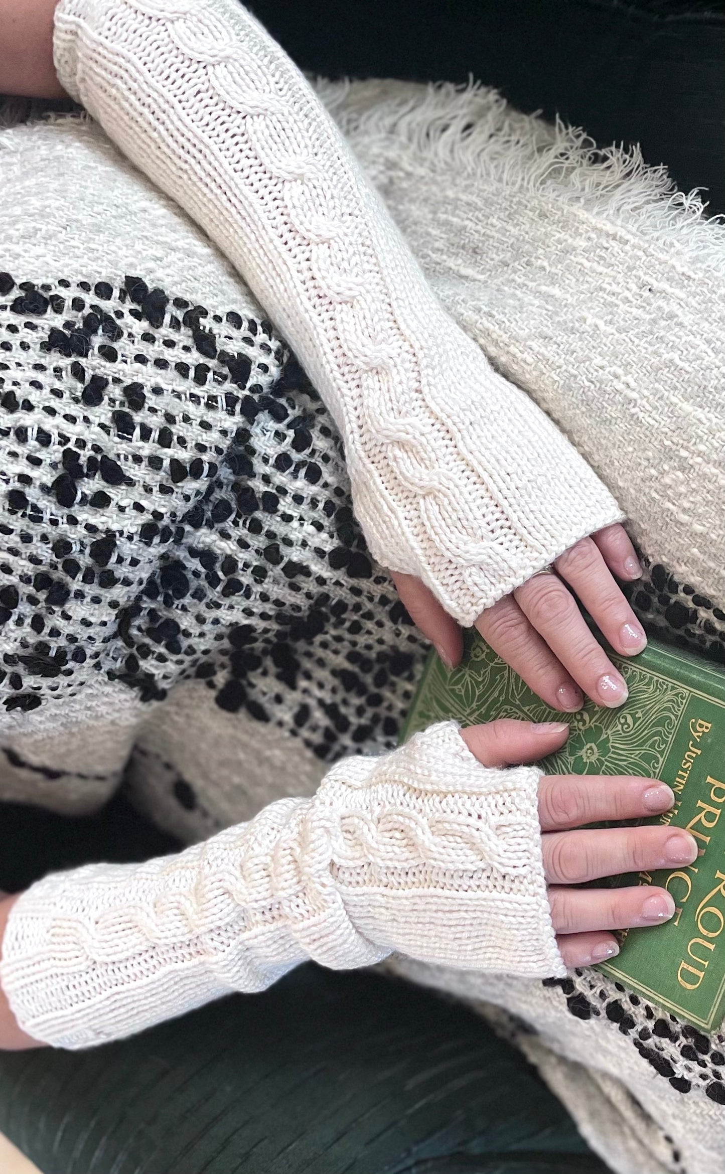 Hand Knit Cable Arm Warmers in Ivory White