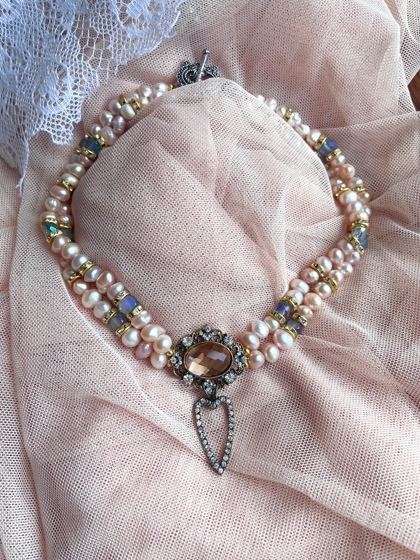 Rococo Boudoir Peach Pink Freshwater Pearl Necklace