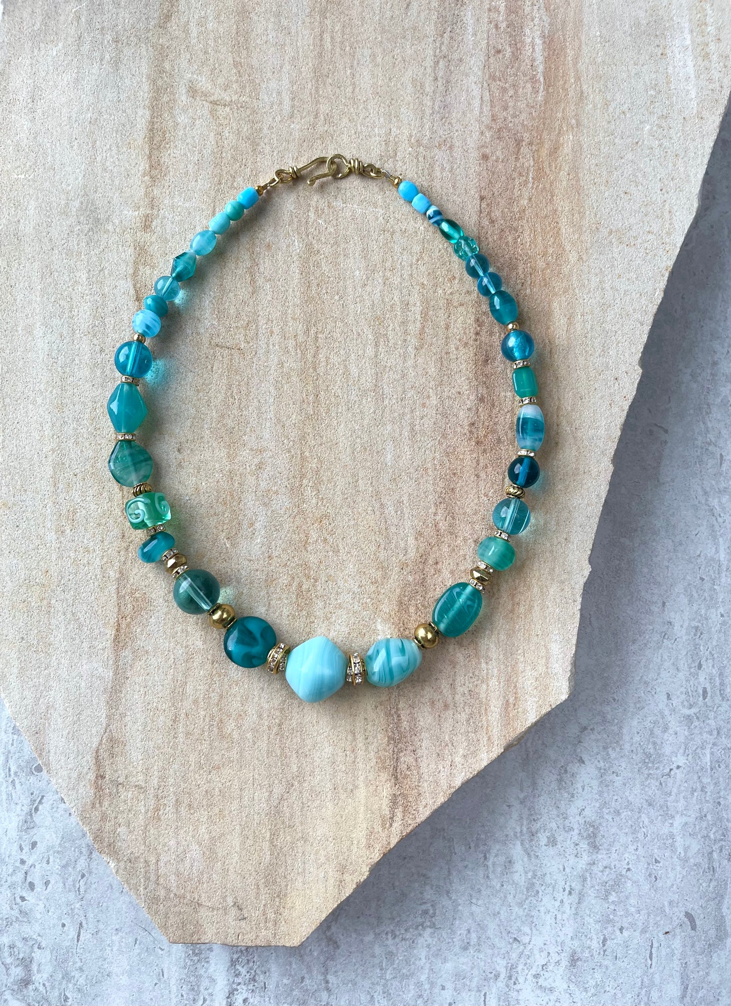 Juno Roman Antiquity Style Turquoise Glass Beaded Necklace for Women