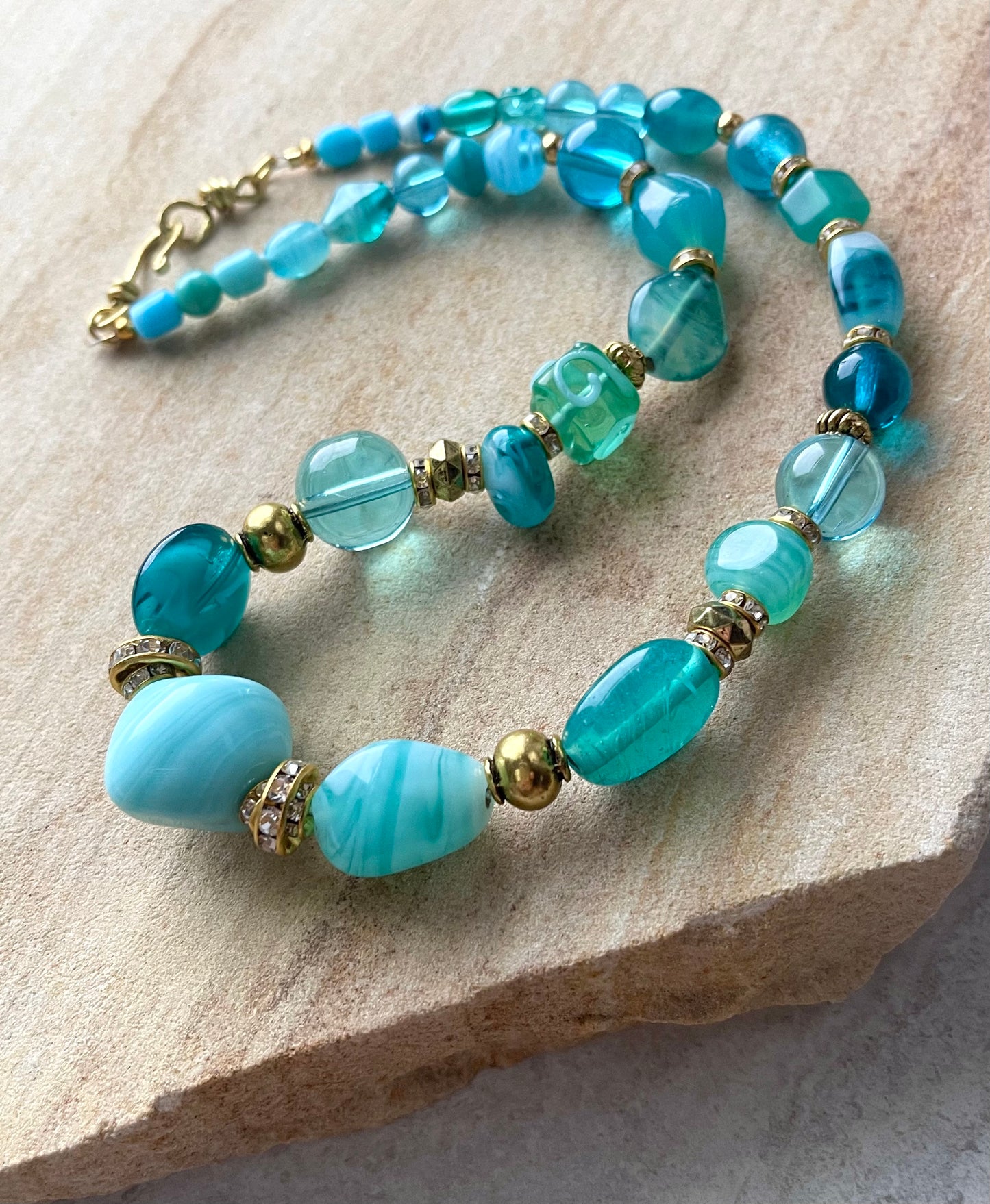 Juno Roman Antiquity Style Turquoise Glass Beaded Necklace for Women