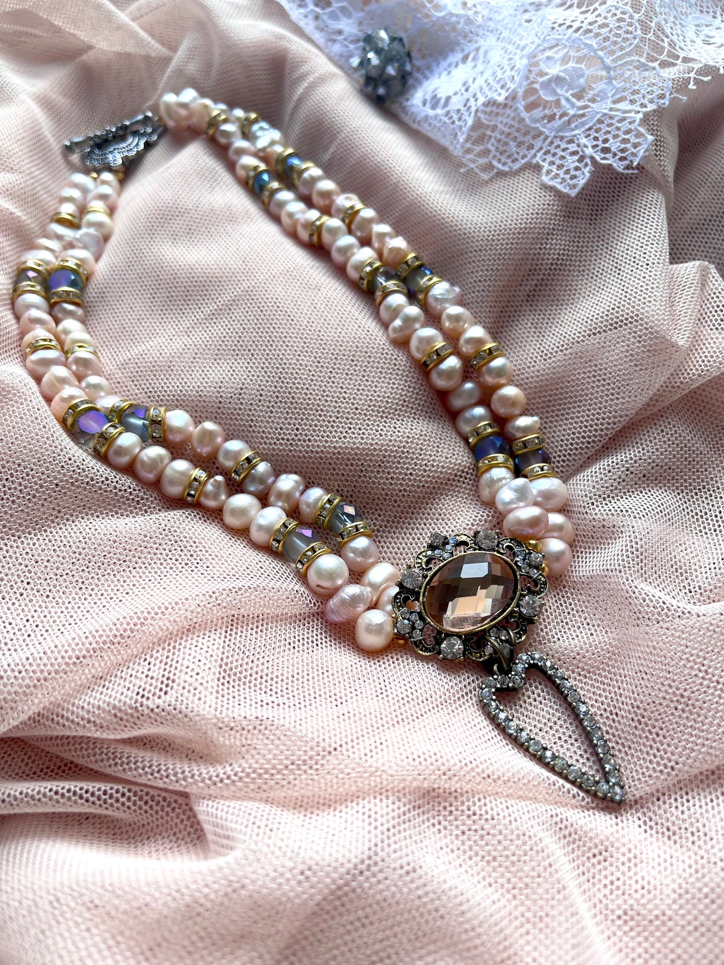 Rococo Boudoir Peach Pink Freshwater Pearl Necklace