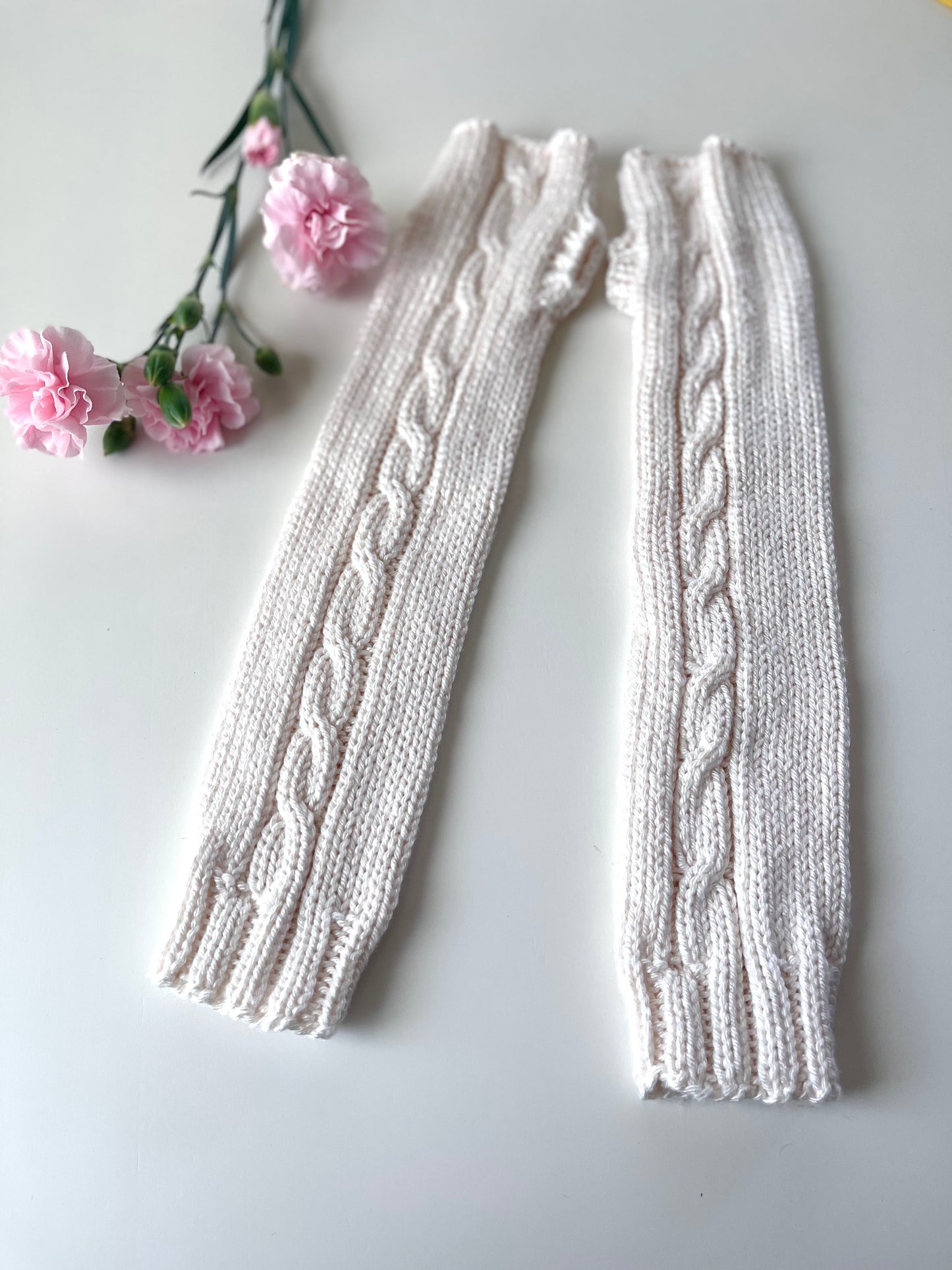 Hand Knit Cable Arm Warmers in Ivory White