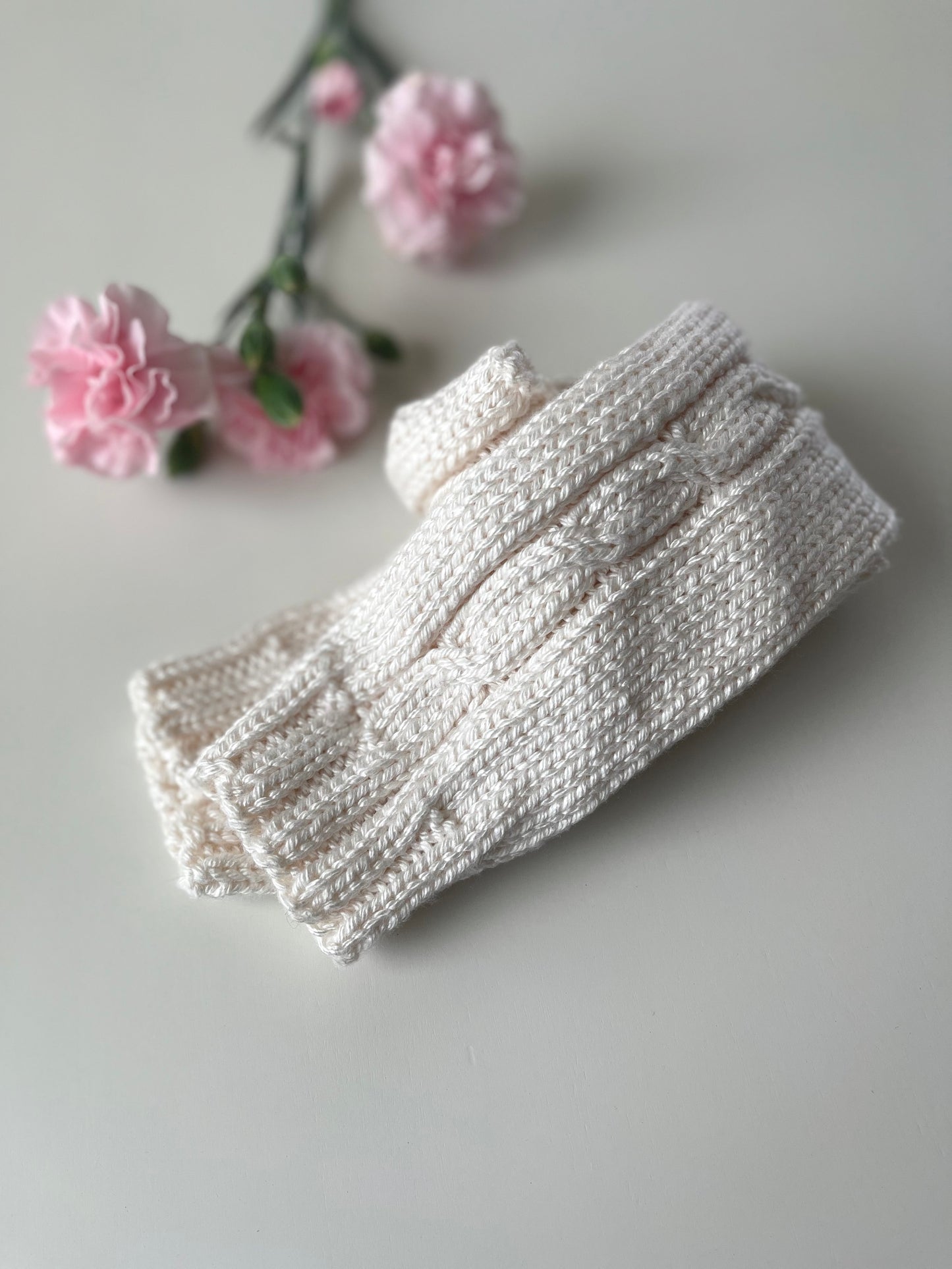 Hand Knit Cable Arm Warmers in Ivory White