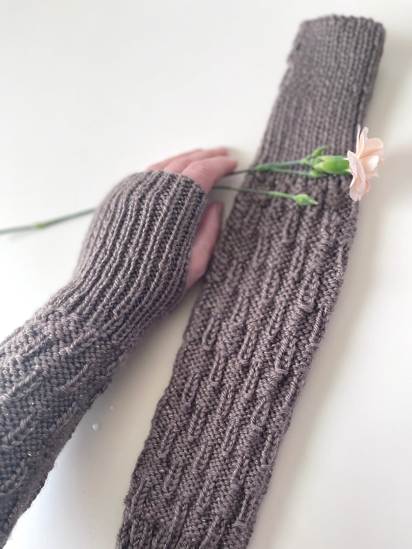 Rainy Days Arm Warmers in Mocha Brown and Metallic