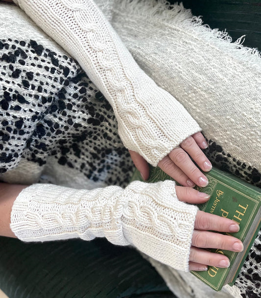 Hand Knit Cable Arm Warmers in Ivory White