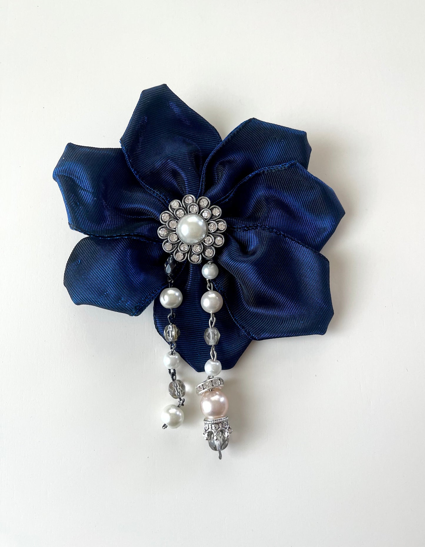 Midnight Ink Poinsettia Flower Brooch with White Pearls