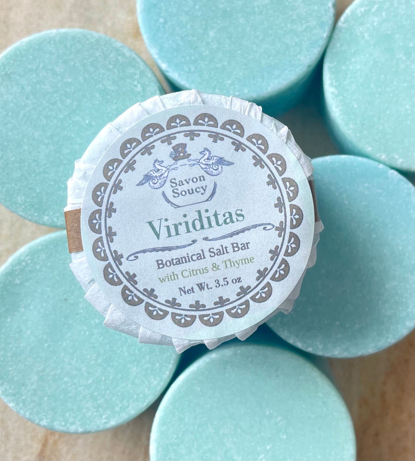 Viriditas Botanical Salt Soap Bar with Thyme and Citrus Notes