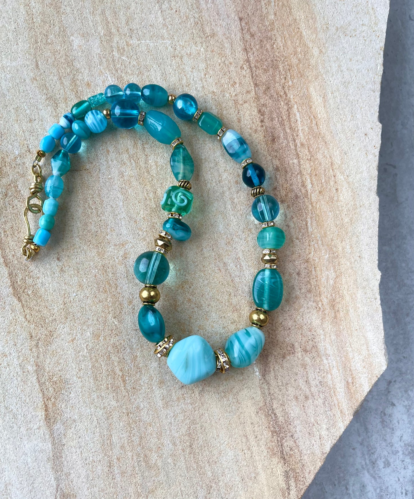 Juno Roman Antiquity Style Turquoise Glass Beaded Necklace for Women