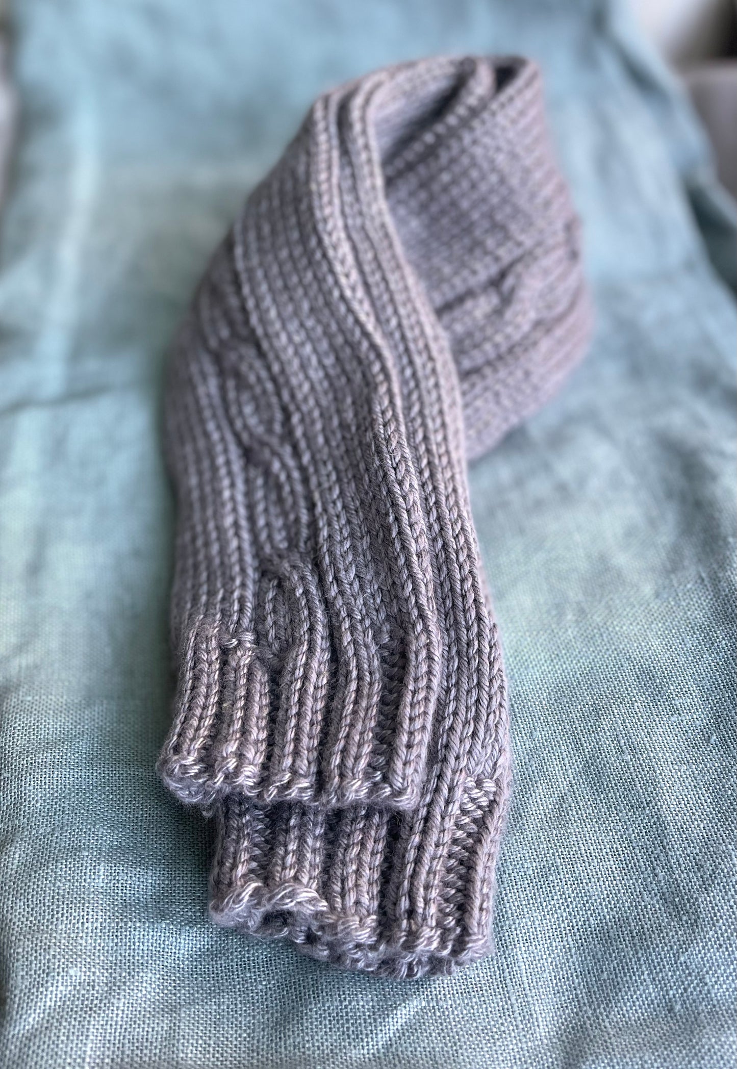 Kids Hand Knit Cable Arm Warmers in Koala Gray