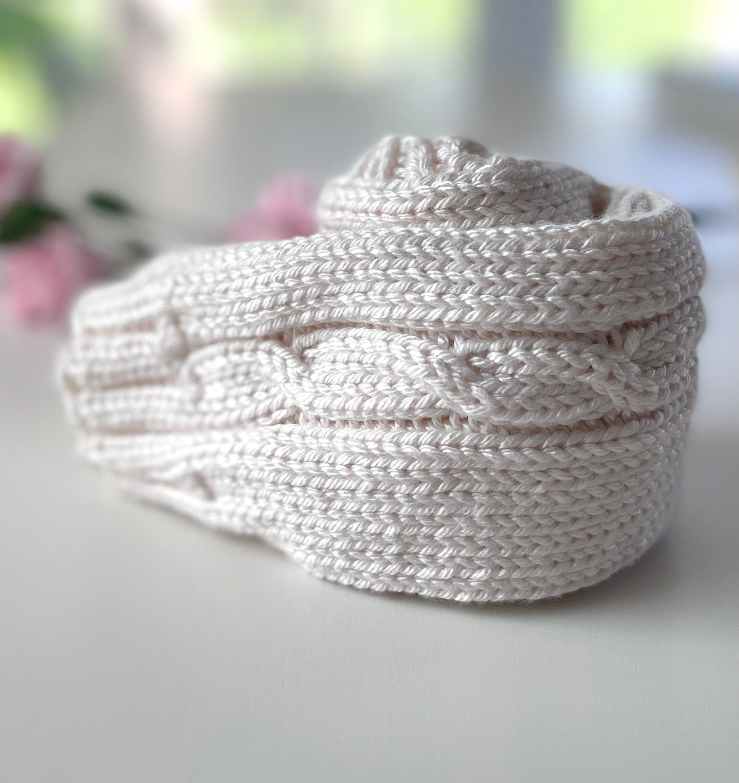 Hand Knit Cable Arm Warmers in Ivory White