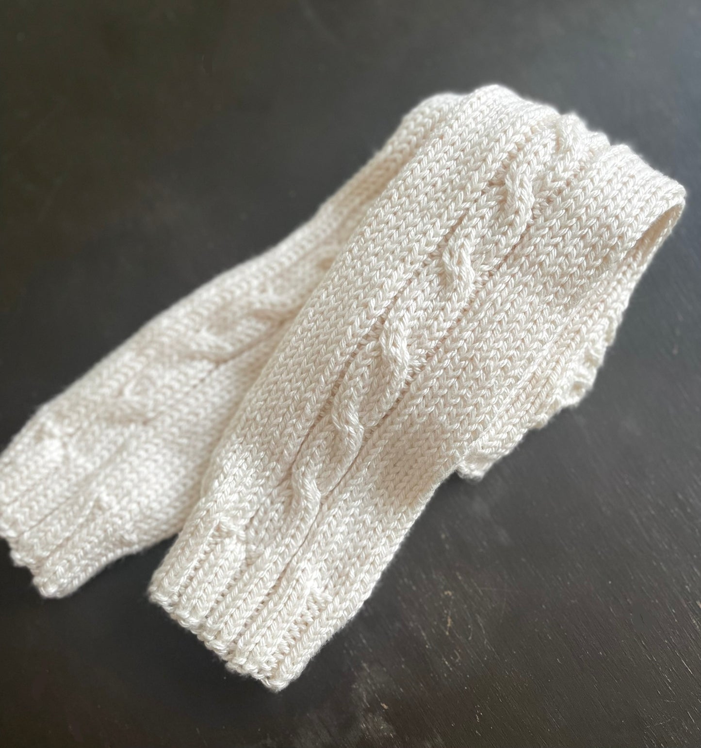 Hand Knit Cable Arm Warmers in Ivory White