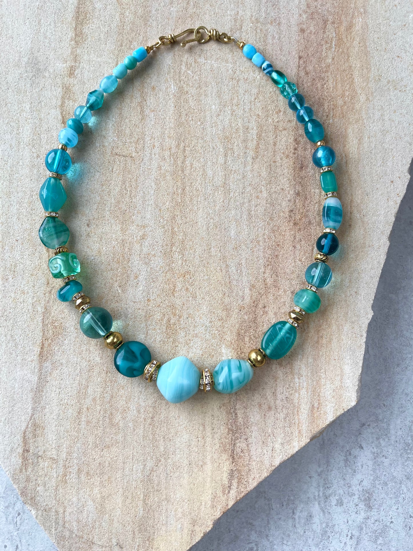 Juno Roman Antiquity Style Turquoise Glass Beaded Necklace for Women