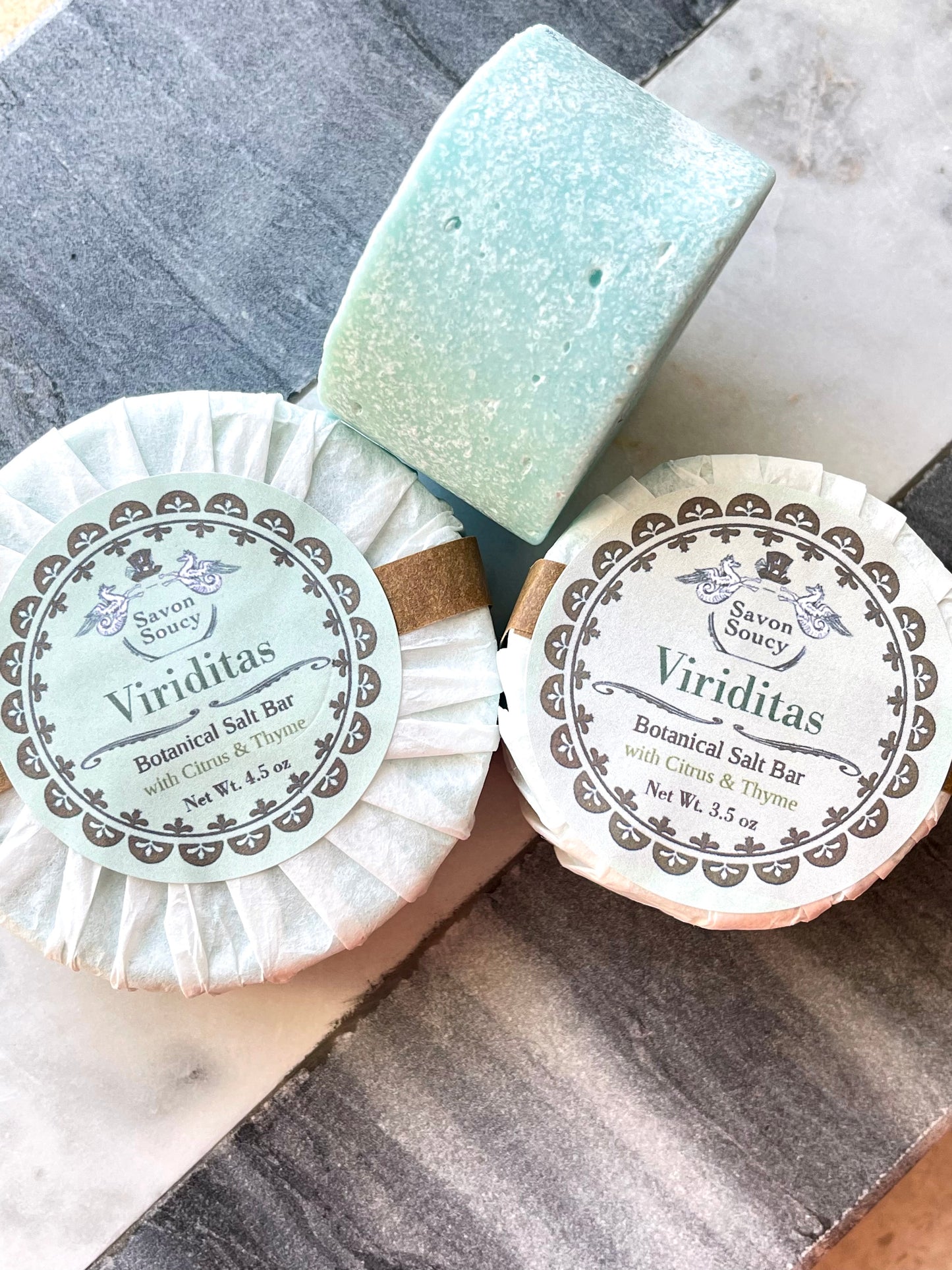 Viriditas Botanical Salt Soap Bar with Thyme and Citrus Notes