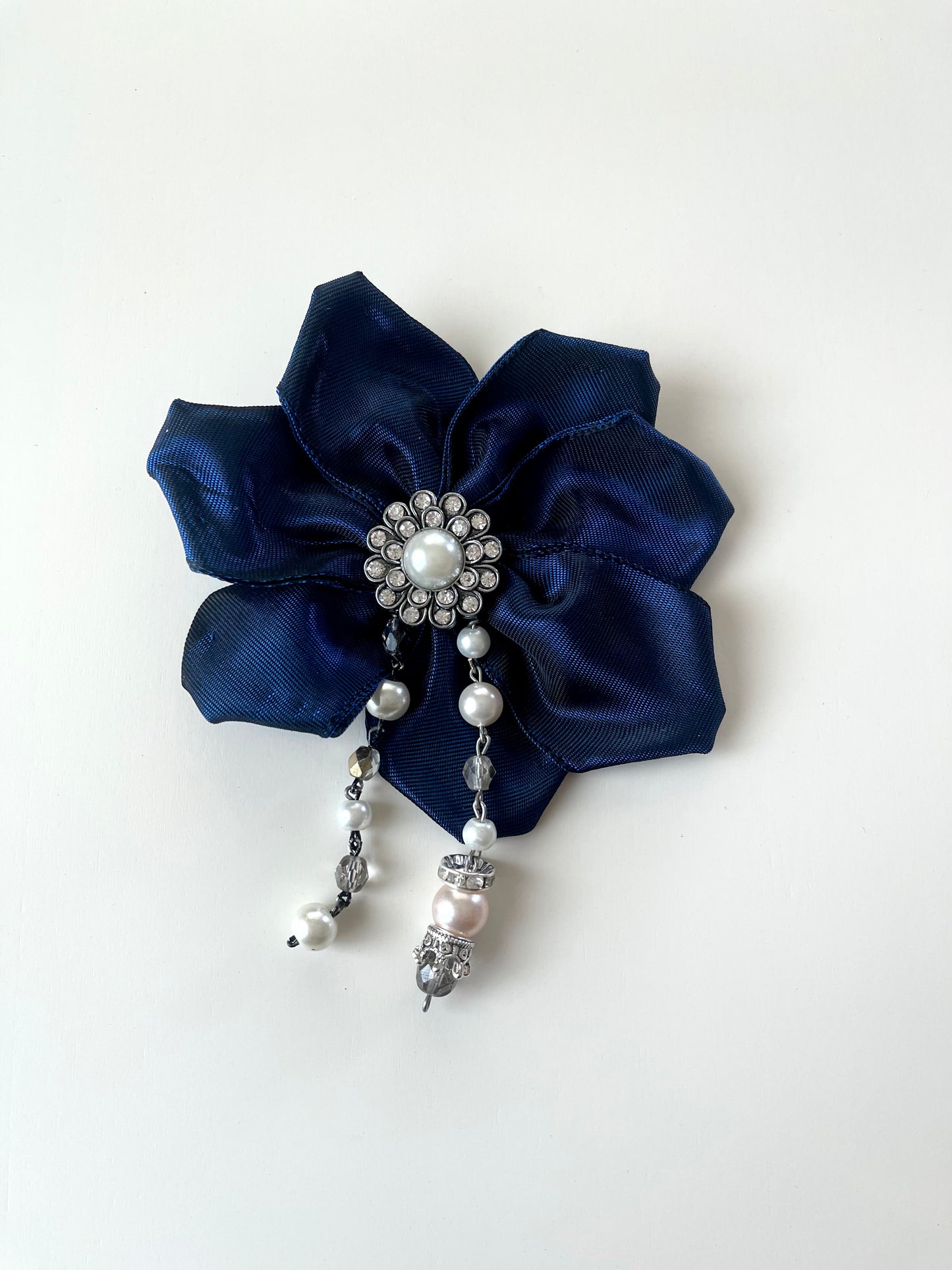 Midnight Ink Poinsettia Flower Brooch with White Pearls