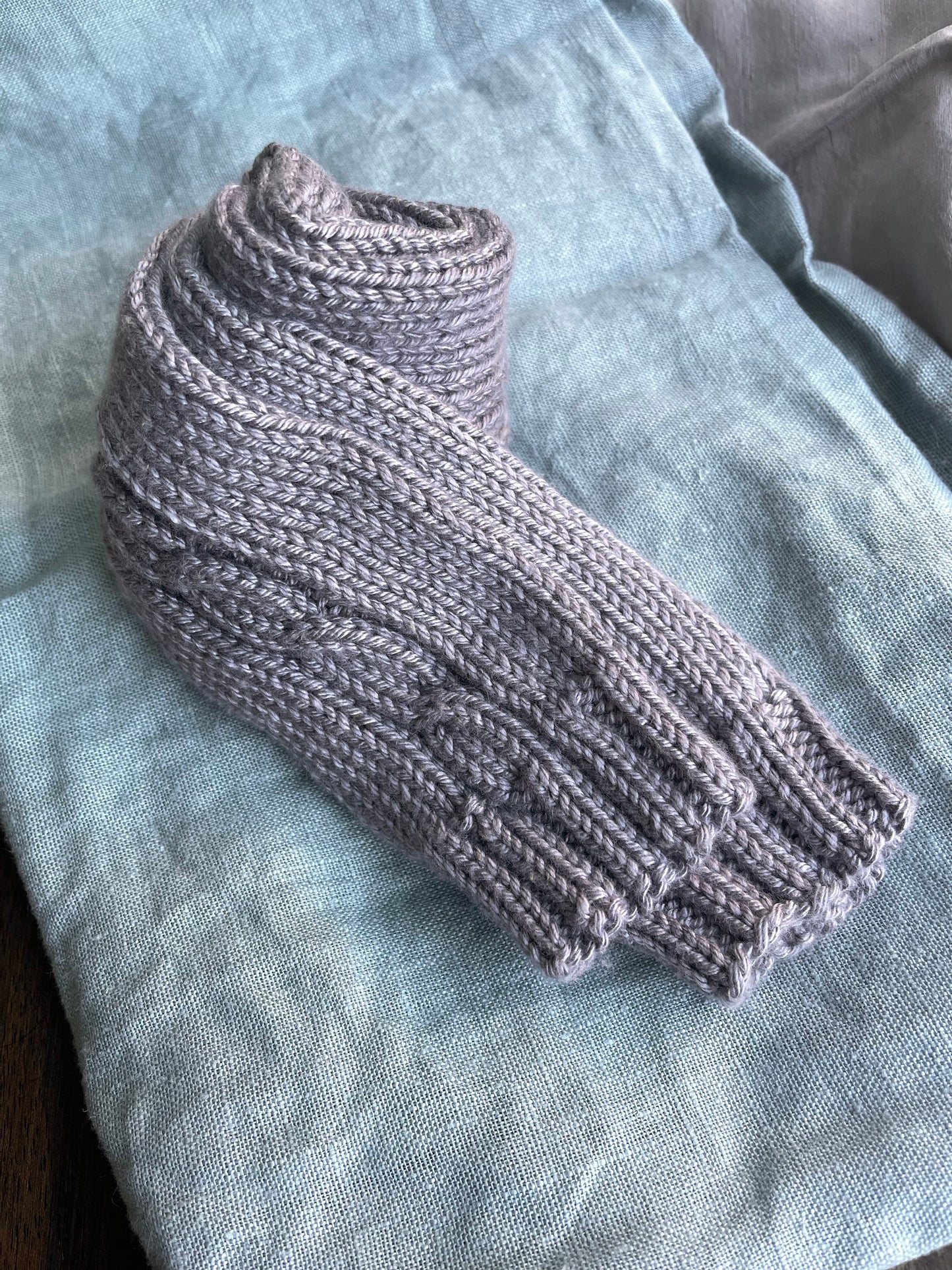 Kids Hand Knit Cable Arm Warmers in Koala Gray