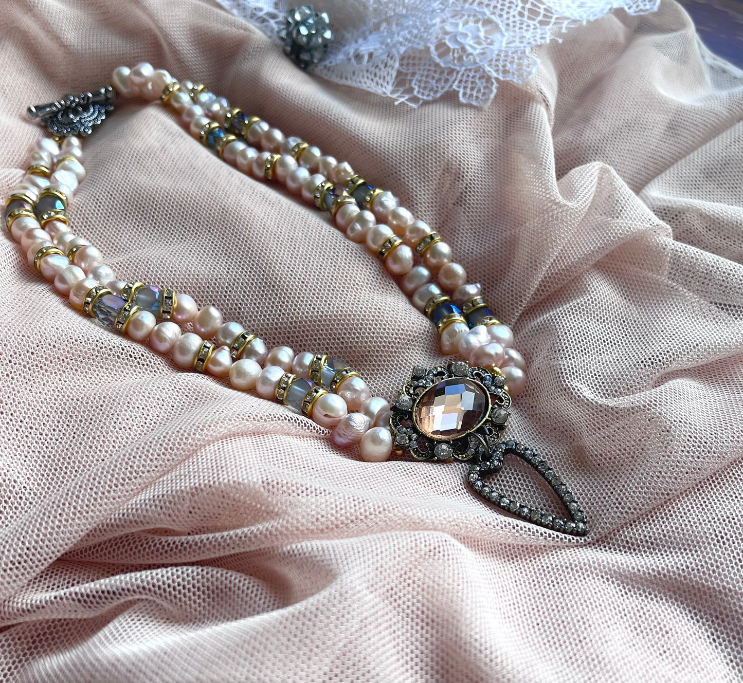 Rococo Boudoir Peach Pink Freshwater Pearl Necklace