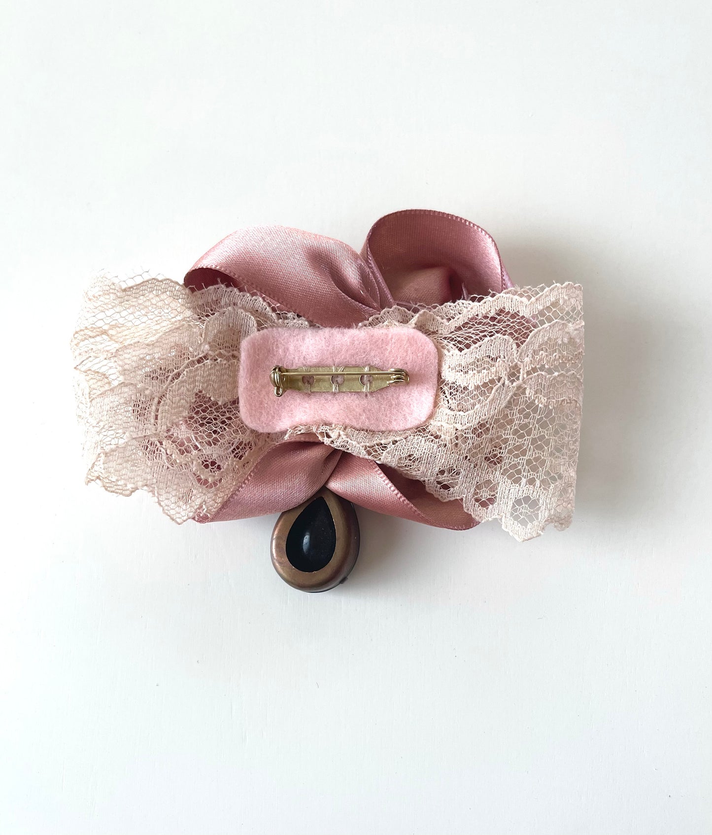 Rococo Mauve Satin Flower Brooch with Teardrop